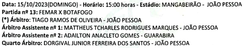 Tiago Ramos apita Femar x Botafogo-PB
